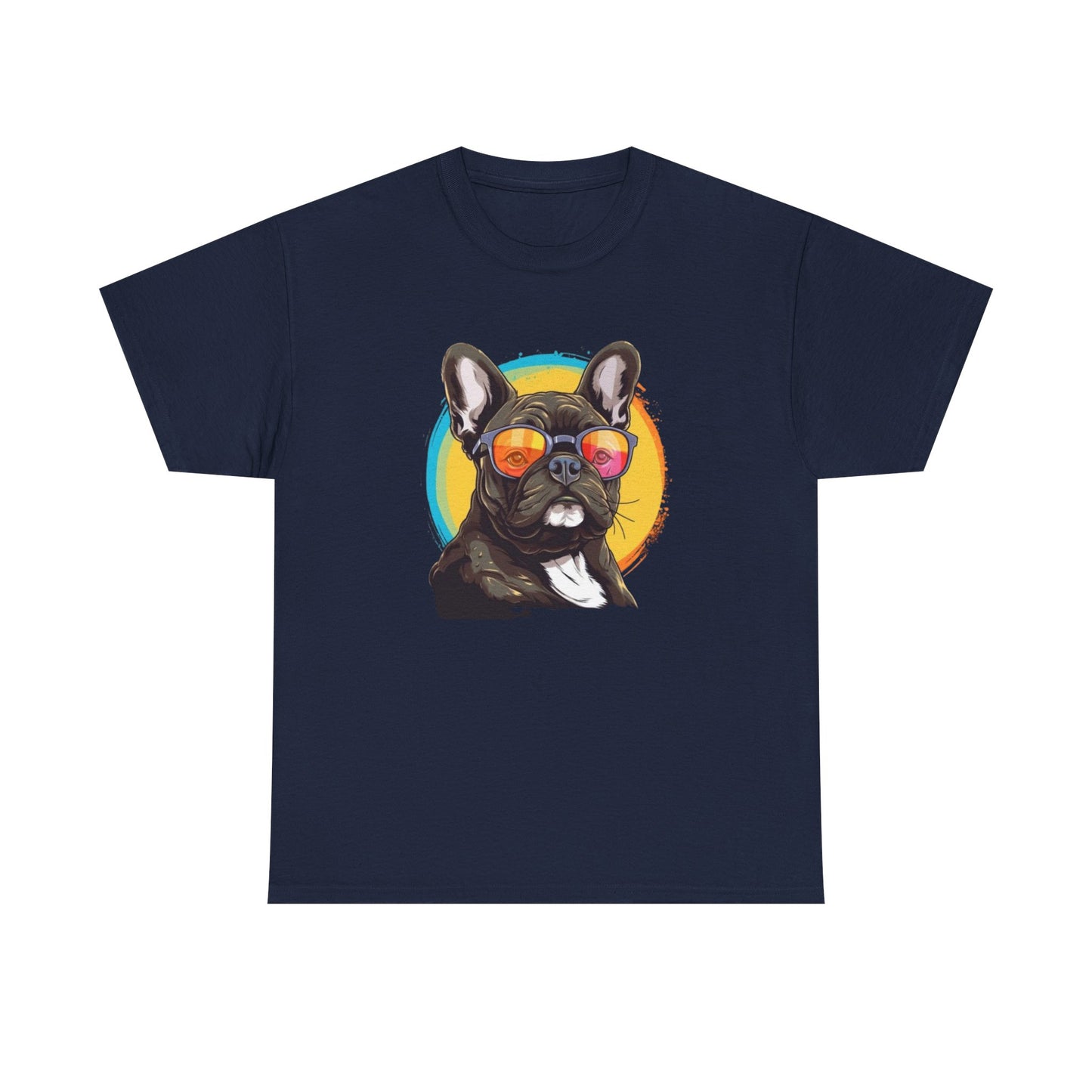 Cool French Bulldog Sunglasses Unisex Heavy Cotton Tee