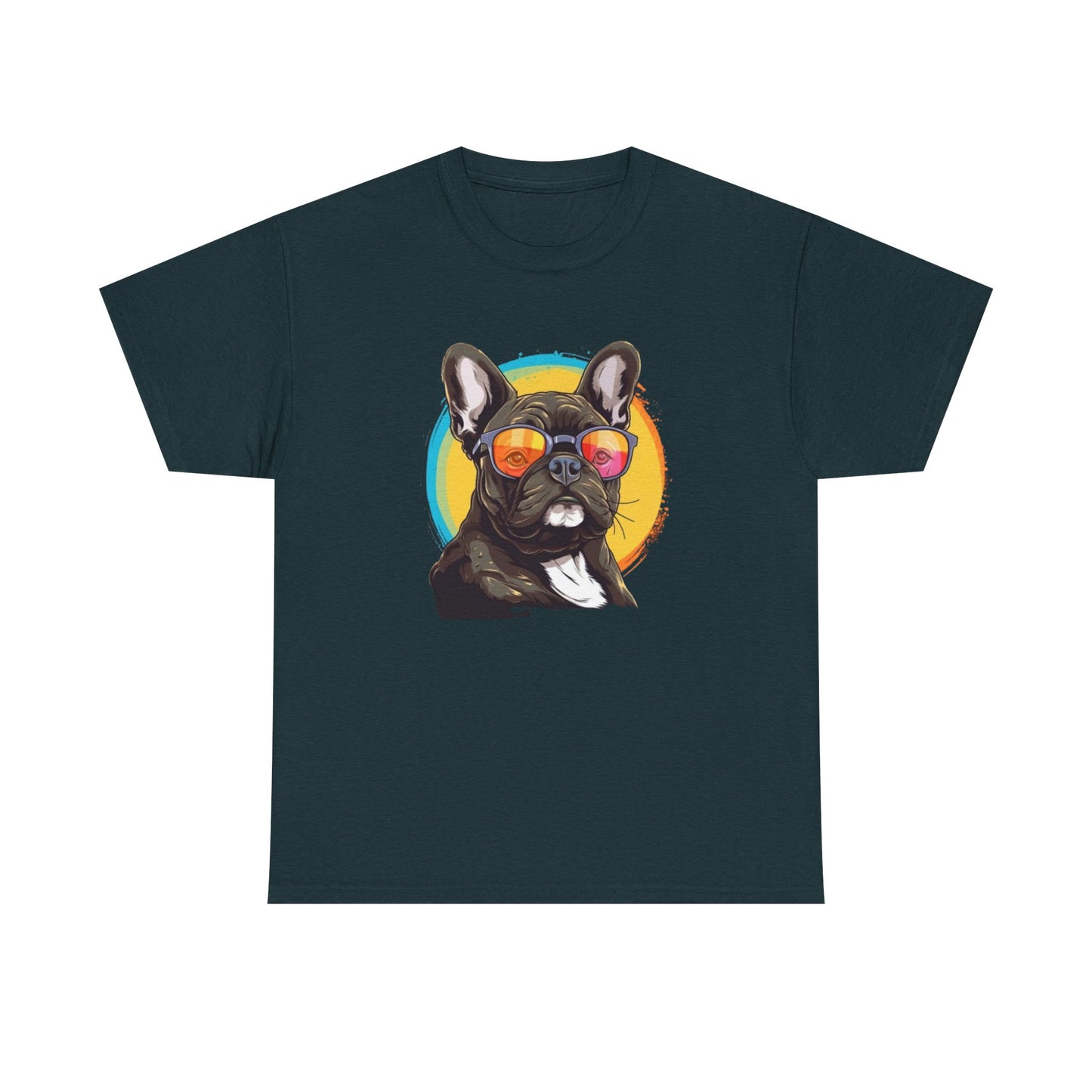 Cool French Bulldog Sunglasses Unisex Heavy Cotton Tee