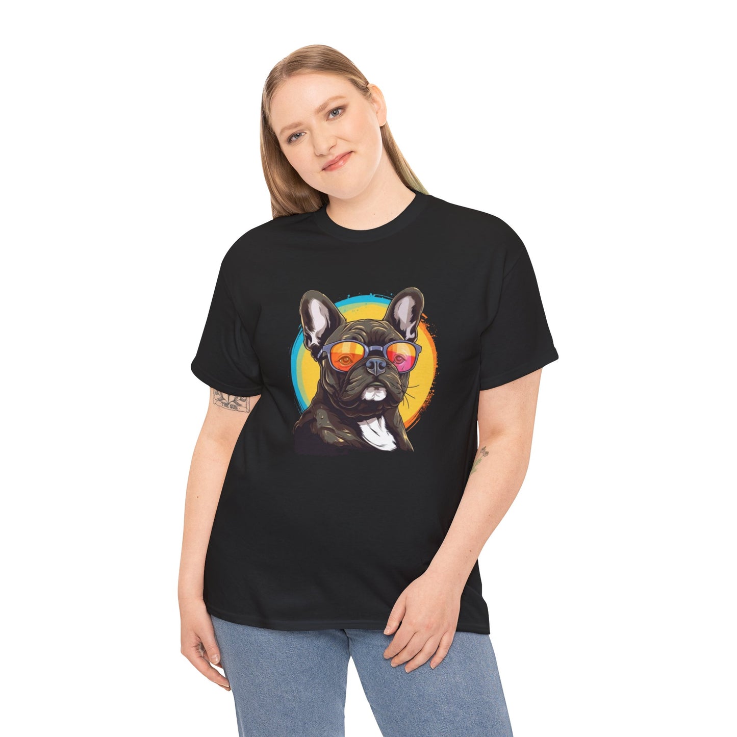 Cool French Bulldog Sunglasses Unisex Heavy Cotton Tee